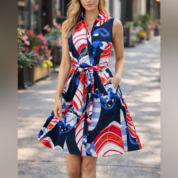 Talbots Dresses & Skirts - Talbots Red and Blue Abstract Midi Dress
